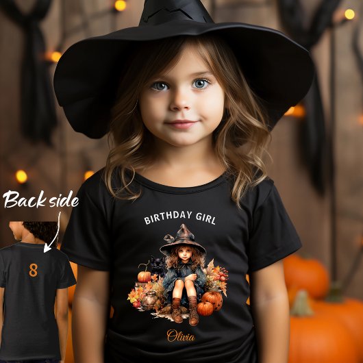 Halloween Heks Verjaardag Meisje Naam Zwart T-shir T-shirt