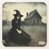 Halloween  heks vierkante kartonnen onderzetter (Voorkant)