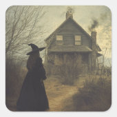 Halloween  heks vierkante sticker (Voorkant)