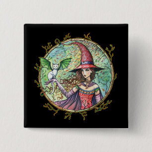 Halloween Heks Witte Kat Speldje Knop