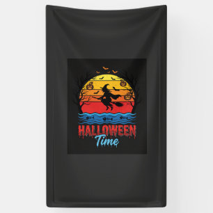 Halloween Heks Zonsondergang Vector Spandoek
