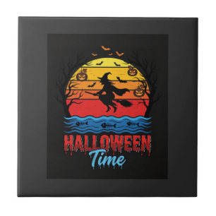 Halloween Heks Zonsondergang Vector Tegeltje