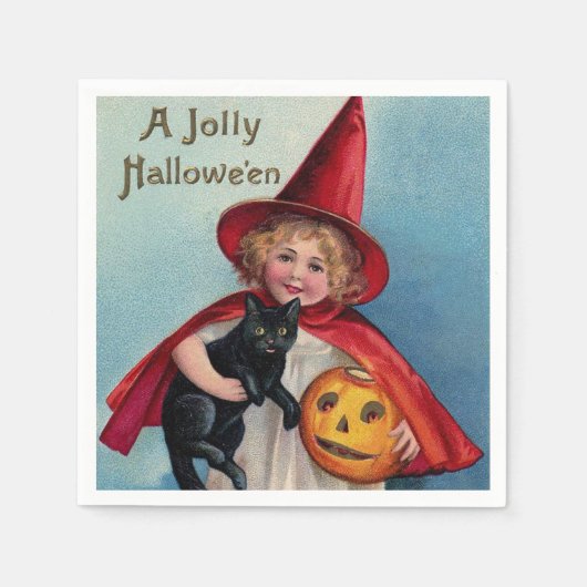 Halloween heks zwarte kat kind  servet (Voorkant)
