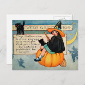 Halloween heks zwarte katten briefkaart (Voorkant / Achterkant)