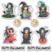 Halloween Heksen en Vampieren Schattigee Kunst Sticker (Voorkant)