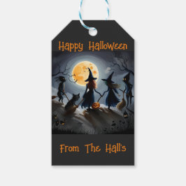 Halloween heksen en vrienden cadeaulabel