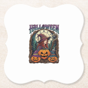 Halloween Heksen Pompoenen Maanfasen_1 Kartonnen Onderzetters
