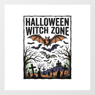 Halloween Heksen Zone Vintage Kerkhof Vleermuis On Raamsticker