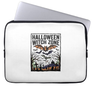 Halloween Heksen Zone Vintage Kerkhof Vleermuizen Laptop Sleeve