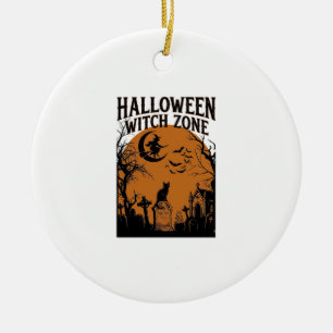 Halloween Heksen Zone Zwarte Kat Kerkhof Vleermuiz Keramisch Ornament