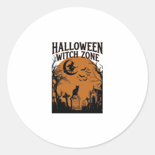 Halloween Heksen Zone Zwarte Kat Kerkhof Vleermuiz Ronde Sticker