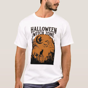 Halloween Heksen Zone Zwarte Kat Kerkhof Vleermuiz T-shirt