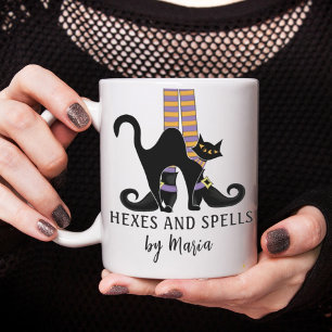 Halloween Heksen Zwarte Kat Cute Cute Script Coffe Koffiemok