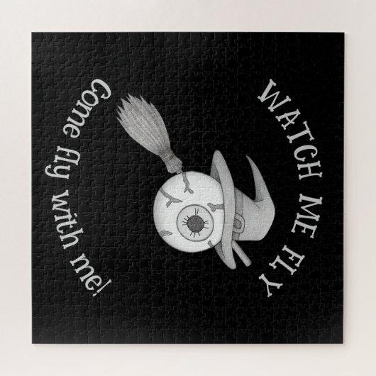 Halloween heksenbezem en enge oogbol legpuzzel (Horizontaal)