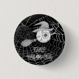 Halloween heksenbezem, enge oogbol, spinnenweb ronde button 3,2 cm