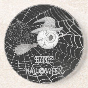 Halloween heksenbezem, enge oogbol, spinnenweb zandsteen onderzetter