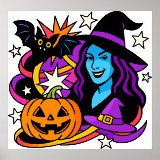 Halloween heksenclipart PNG, griezelige vrouw met  Poster