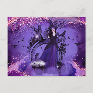 Halloween heksenkattenkunst van Renee Lavoie Briefkaart