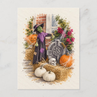 Halloween Heksenkerkhof Aquarel Ansichtkaart Feestdagenkaart