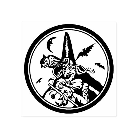 Halloween Heksenpompoen en Uil Rubberstempel (Afrduk)