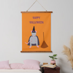 =Halloween Heksenrat en bezem Hangend Wandkleed
