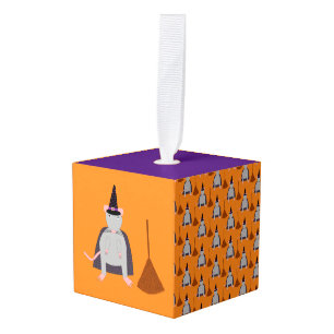 Halloween Heksenrat en bezem Kubus Ornament