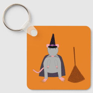 =Halloween Heksenrat en bezem Tweezijdig Sleutelhanger