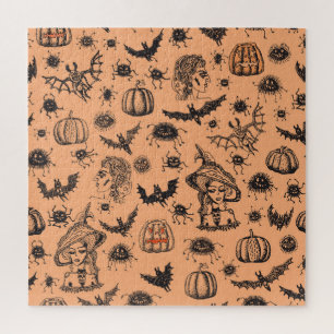Halloween Heksensilhouet: Cartoon Patroon. Legpuzzel