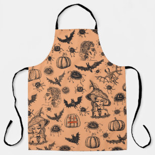 Halloween Heksensilhouet: Cartoon Patroon. Schort
