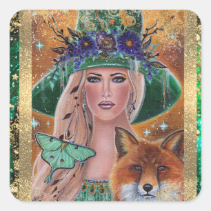 Halloween heksenvossenkunst van Renee Lavoie Vierkante Sticker