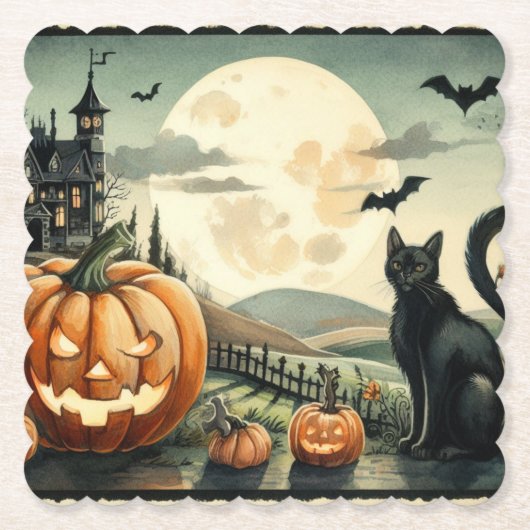 Halloween/Herfst/Herfst/pompoen/poes Kartonnen Onderzetters (Voorkant)