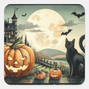 Halloween/Herfst/Herfst/pompoen/poes Vierkante Sticker
