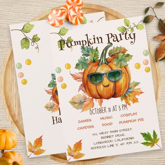 Halloween Herfst Pompoen Verjaardagsfeest Uitnodig Kaart