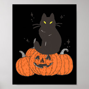 Halloween Herfst Spooky Cat Met Pompoen Poster