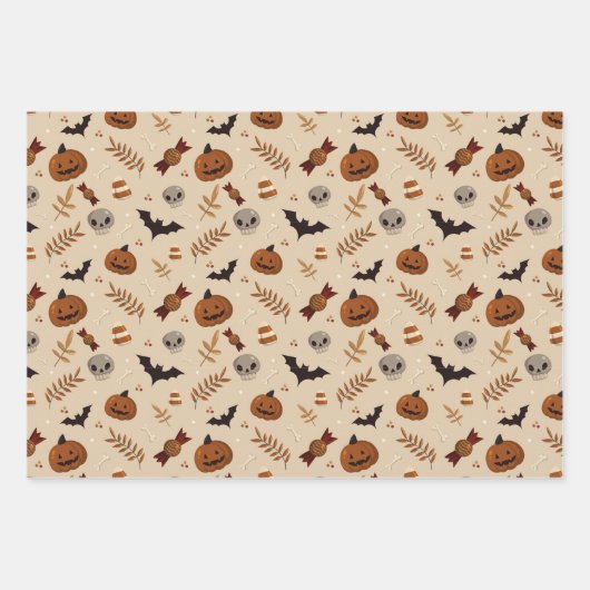 Halloween Herfst Spooky Patterns Inpakpapier Vel (Voorkant 3)
