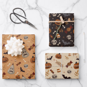Halloween Herfst Spooky Patterns Inpakpapier Vel