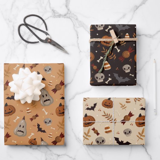Halloween Herfst Spooky Patterns Inpakpapier Vel (Voorkant)