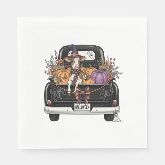 Halloween Highland Koe met vrachtwagen Servet (Voorkant)