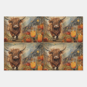 Halloween Highland Koe Portrait Ephemera Inpakpapier Vel