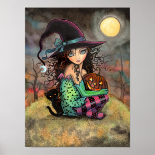 Halloween Hill Schattige Gothische Heks en Kat Kun Poster