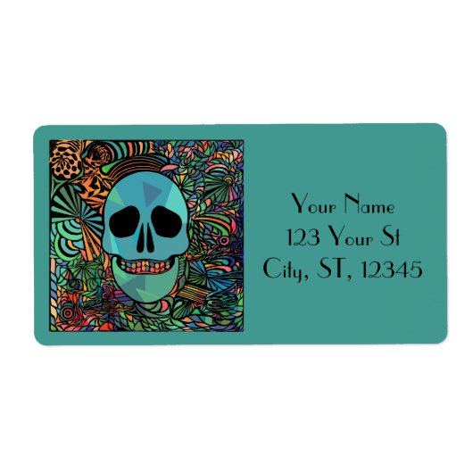 Halloween Hippie Skull Thunder_Cove Etiket (Voorkant)