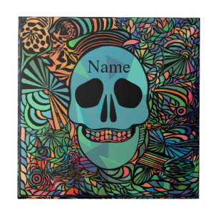 Halloween Hippie Skull Thunder_Cove Tegeltje