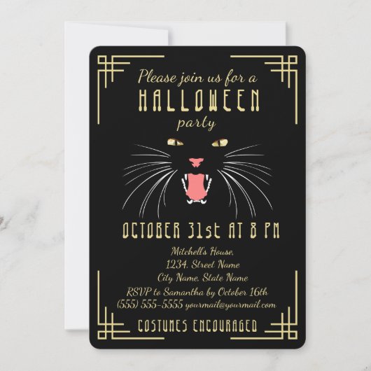Halloween Hissing Cat Black Elegant Invitation Kaart (Voorkant)