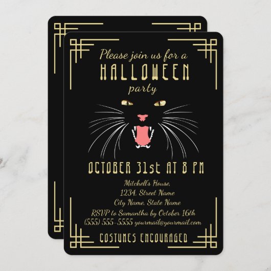 Halloween Hissing Chat Black Elegant Invitation (Devant / Derrière)