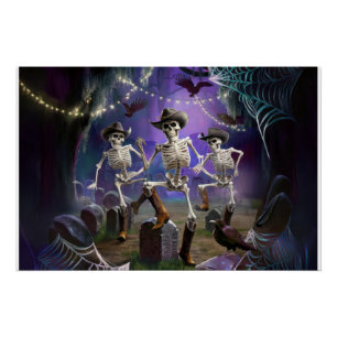 Halloween Hoedown, Dancing Skeletons Horiz Perfect Poster