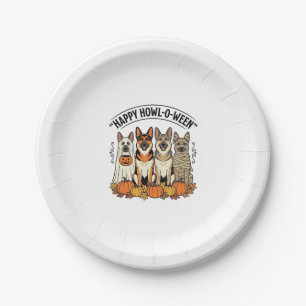 Halloween Hond Gelukkig Howl-O-Ween Vintage Duitse Papieren Bordje