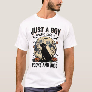 Halloween Hond Liefhebber Vintage Gravure Jongens T-shirt