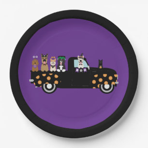Halloween honden in een pick-up truck papieren bordje
