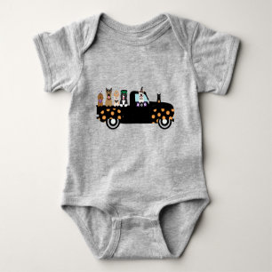 Halloween honden in een pick-up truck romper