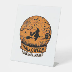 Halloween Honkbalk Maker Vliegende Heks Houten Maa Reclamebord Met Voetstuk
